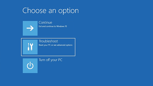 Windows 10 Troubleshoot Menu Screen